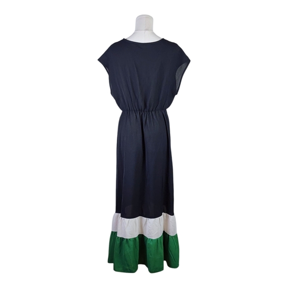 Colorblock Tiered Maxi Dress Black White Green V-Neck Sleeveless Size Large - Picture 4 of 7
